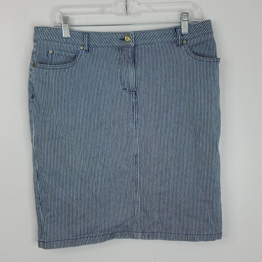 J McLaughlin Skirt Seer Sucker Navy Unlined Cotton Short Preppy Womens 12
